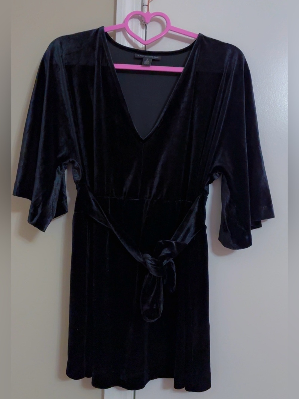 A Pea in the Pod Black Velvet Wrap Dress with Tie Waist